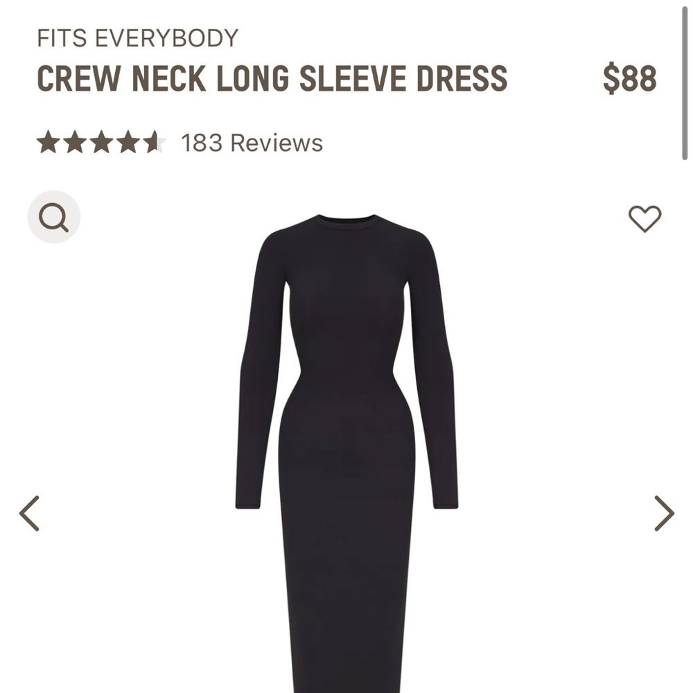 NWT Skims fits everybody crew neck long dress. Size XS. Color graphite.